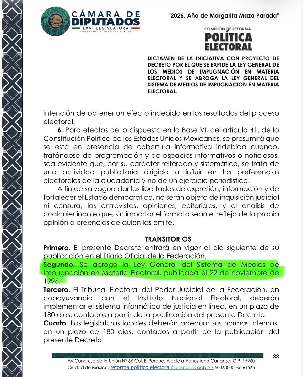 Isa_Uribe's tweet photo. 🚨 ÚLTIMA | REFORMA ELECTORAL

➡️ La Comisión de Reforma Política-Electoral convoca a reuniones este lunes para discutir un dictamen que propone abrogar la Ley General del Sistema de Medios de Impugnación en Materia Electoral.

🗳️ En su lugar, se plantea expedir la Ley General de los Medios de Impugnación en Materia Electoral.

#ReformaElectoral #SanLázaro #Elecciones 🇲🇽