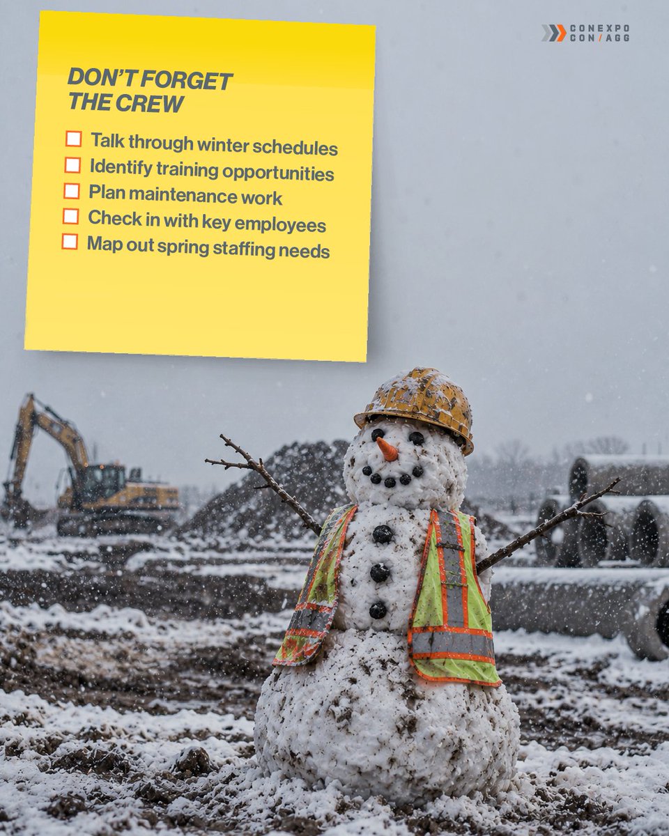 conexpoconagg's tweet photo. Cold weather has a way of showing you what didn’t make the shutdown list. 
Before winter hits, check the equipment, crew plans, backlog and upcoming bids while there’s still time to adjust. 
Save this for when the temps drop. https://t.co/NhBwCwK53b