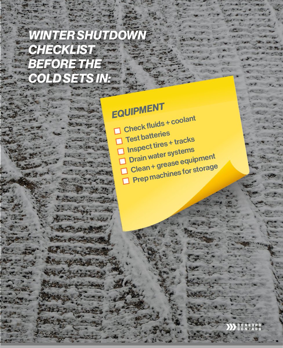 conexpoconagg's tweet photo. Cold weather has a way of showing you what didn’t make the shutdown list. 
Before winter hits, check the equipment, crew plans, backlog and upcoming bids while there’s still time to adjust. 
Save this for when the temps drop. https://t.co/NhBwCwK53b