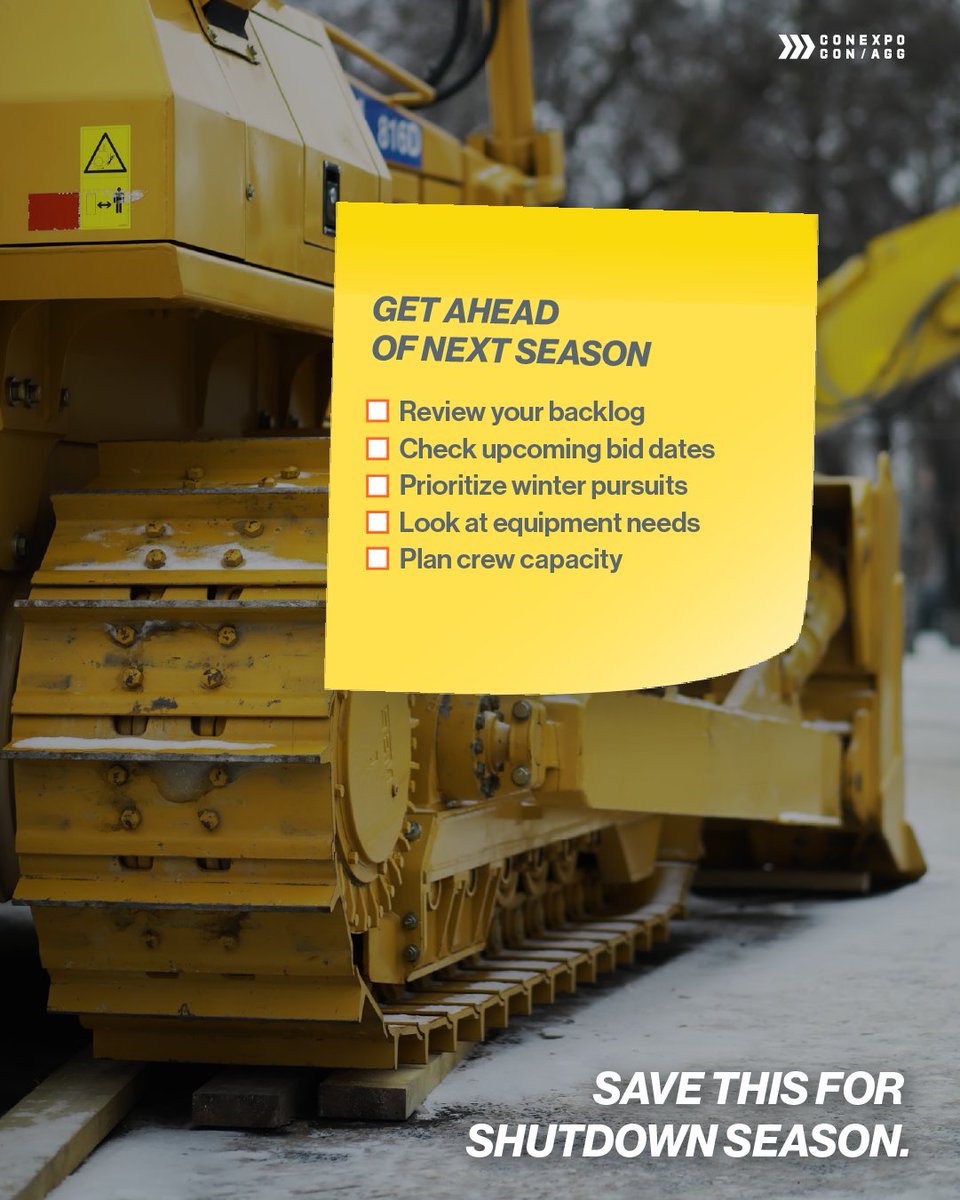 conexpoconagg's tweet photo. Cold weather has a way of showing you what didn’t make the shutdown list. 
Before winter hits, check the equipment, crew plans, backlog and upcoming bids while there’s still time to adjust. 
Save this for when the temps drop. https://t.co/NhBwCwK53b