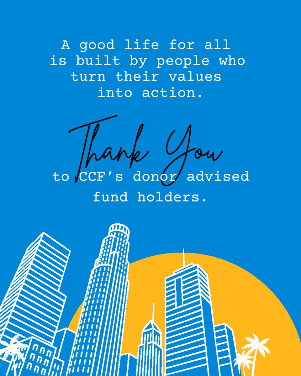calfund's tweet photo. On National DAF Day, we’re thanking CCF’s donor advised fund holders for putting their values into action. Donor advised funds give individuals and families a flexible way to support nonprofits over time, here in Los Angeles County &amp; around the world.

Thank you, CCF DAF holders! https://t.co/zNdhdxW0LX