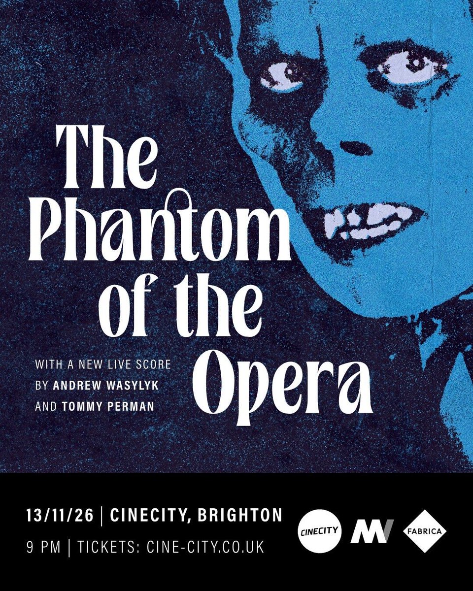 MeltingVinyl's tweet photo. Melting Vinyl &amp; CINECITY presents:
The Phantom Of The Opera (1925) with live score written and performed by Andrew Wasylyk @a_wasylyk &amp; Tommy Perman at Fabrica @fabricagallery Brighton on Friday 13th Nov. https://t.co/AIgqxrudfl