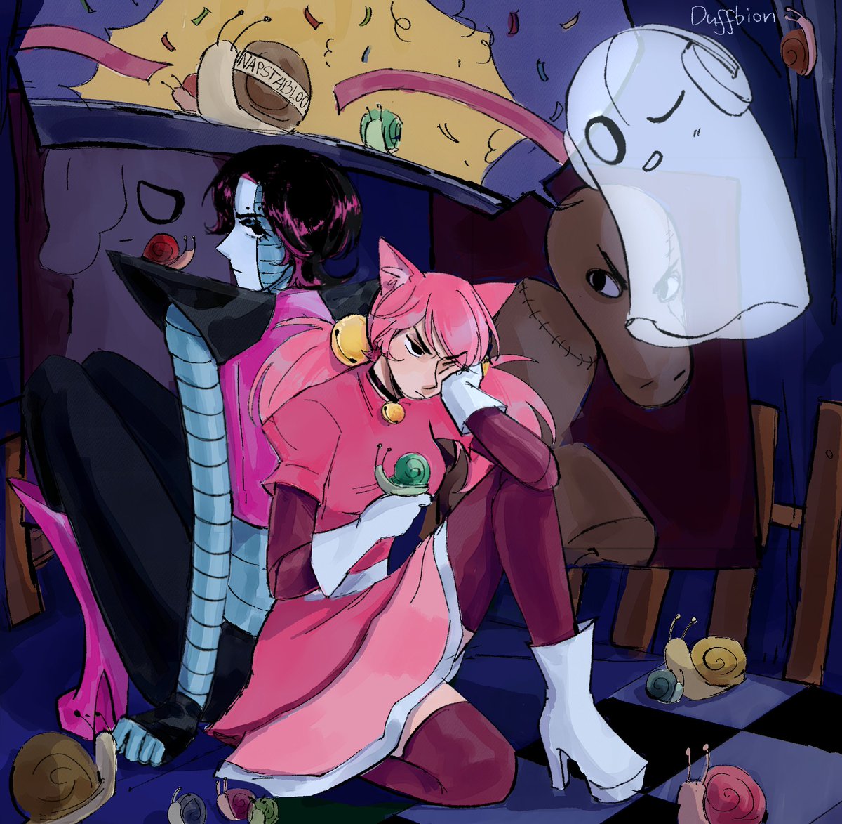 duffbion's tweet photo. Napstablook mogging their cousins big time #napstablook #hapstablook #mettaton #mtt #madmewmew #maddummy https://t.co/eqTJj2ZgRz