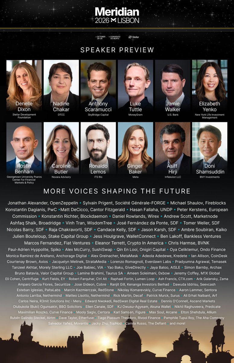 StellarOrg's tweet photo. Coachella's got nothing on this lineup 🔥

The biggest names in TradFi, the most crucial ecosystem players, and you — all in one place. 

Meridian 2026 | October 28-29 | Lisbon, Portugal https://t.co/O1UuGfCnNx