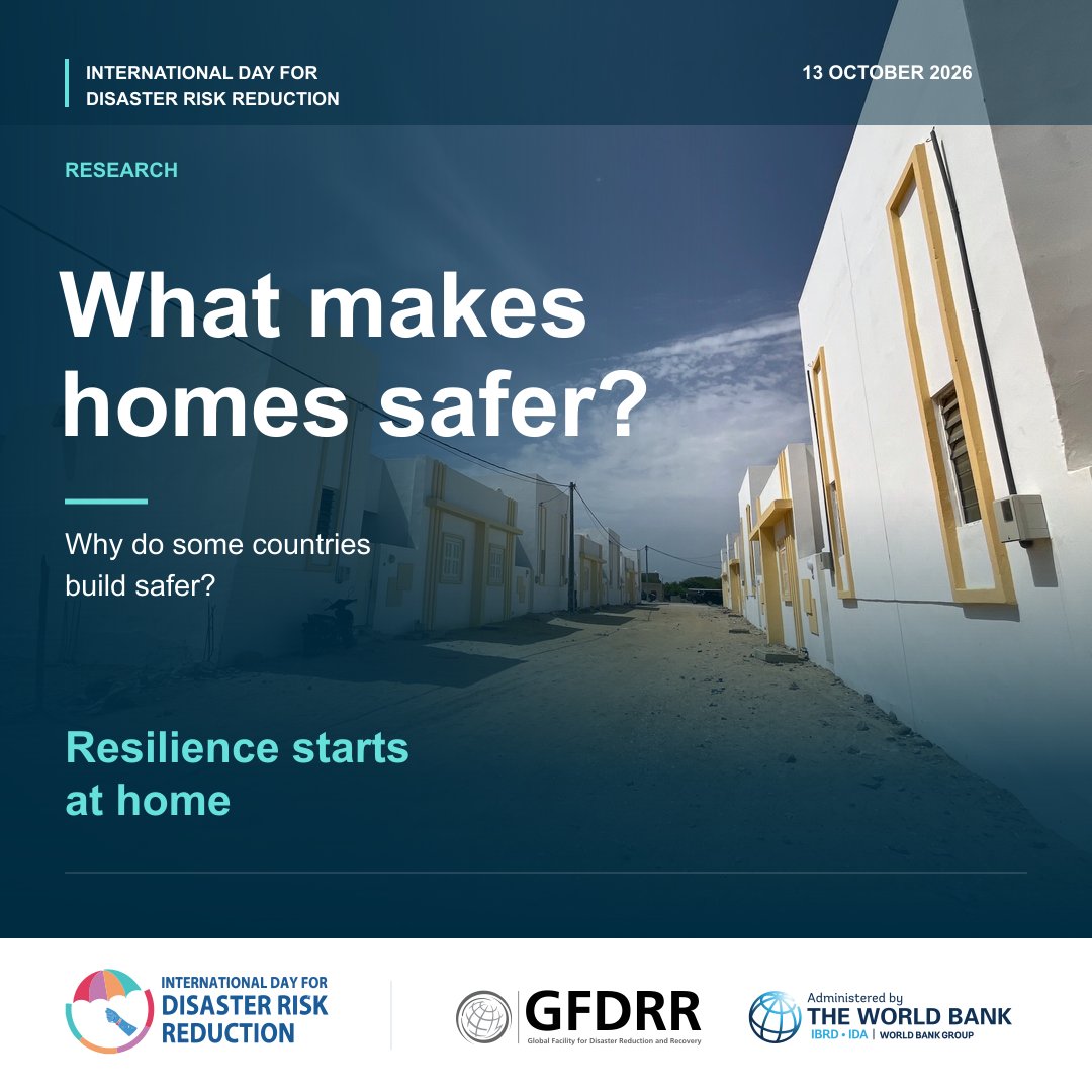 GFDRR's tweet photo. Why do some countries have more disaster-resilient housing than others, even at similar income levels?
A new paper addresses this question using a novel data set spanning 150 countries: https://t.co/jqM98gfgrk
#ResilienceStartsAtHome #DRRDay https://t.co/Qy5os3MJq2