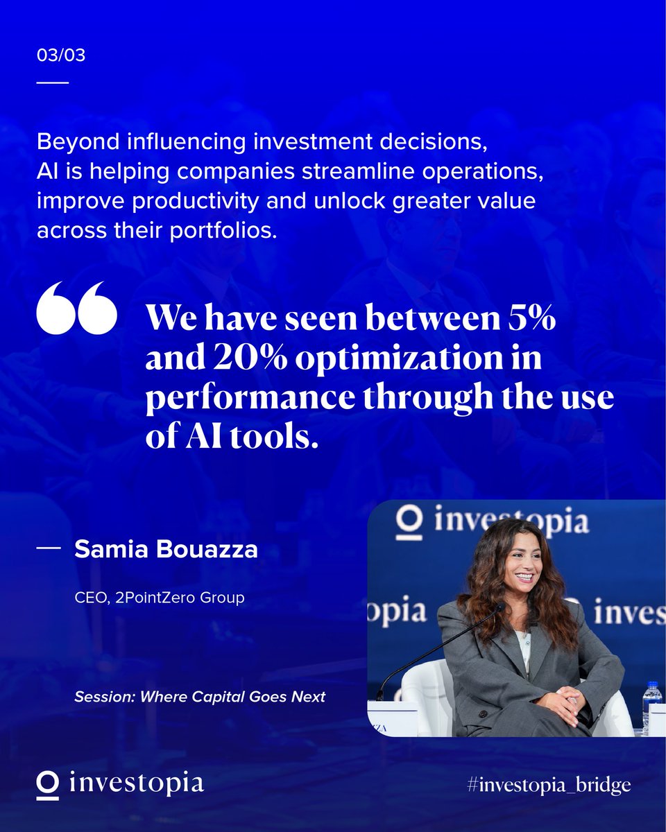 investopia_ae's tweet photo. AI is moving into the core of business decision-making.
At #Investopia_Bridge, speakers looked at measurable results, everyday deployment and what AI means when investment decisions are on the line.
#Investopia
@Teneo @WioBank @2pointzerogroup https://t.co/5XHbzGwIGv