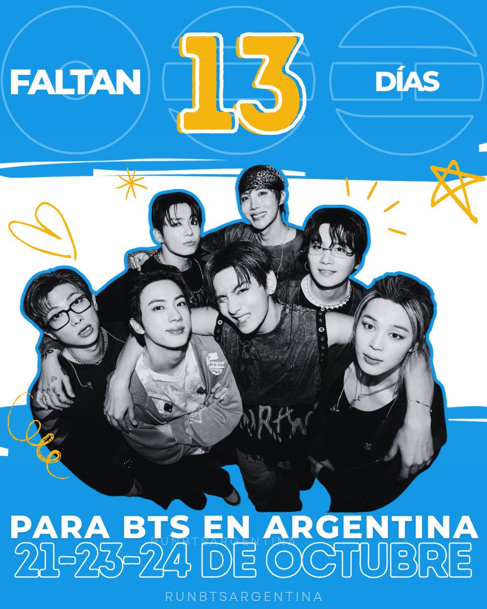 RunBTSArg's tweet photo. Solo 13 días para el primer concierto de BTS en Argentina 🇦🇷

NO DAMOS MAS DE LA EMOCIÓN 😭

13 DÍAS PARA BTS EN ARGENTINA 
#BTS_WORLDTOUR_ARIRANG_BUENOSAIRES
#BTSEnBuenosAires
#BTSENARGENTINA2026 https://t.co/xc7uZ60CjA