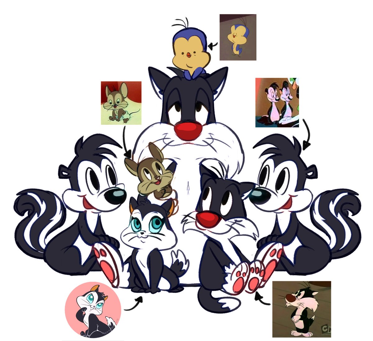 RosaToons's tweet photo. Tuve que hacer un sketch de  Silvestre con todas sus crias

#looneytunes #fanart #pevester #sketch https://t.co/Mvg06w99Xb