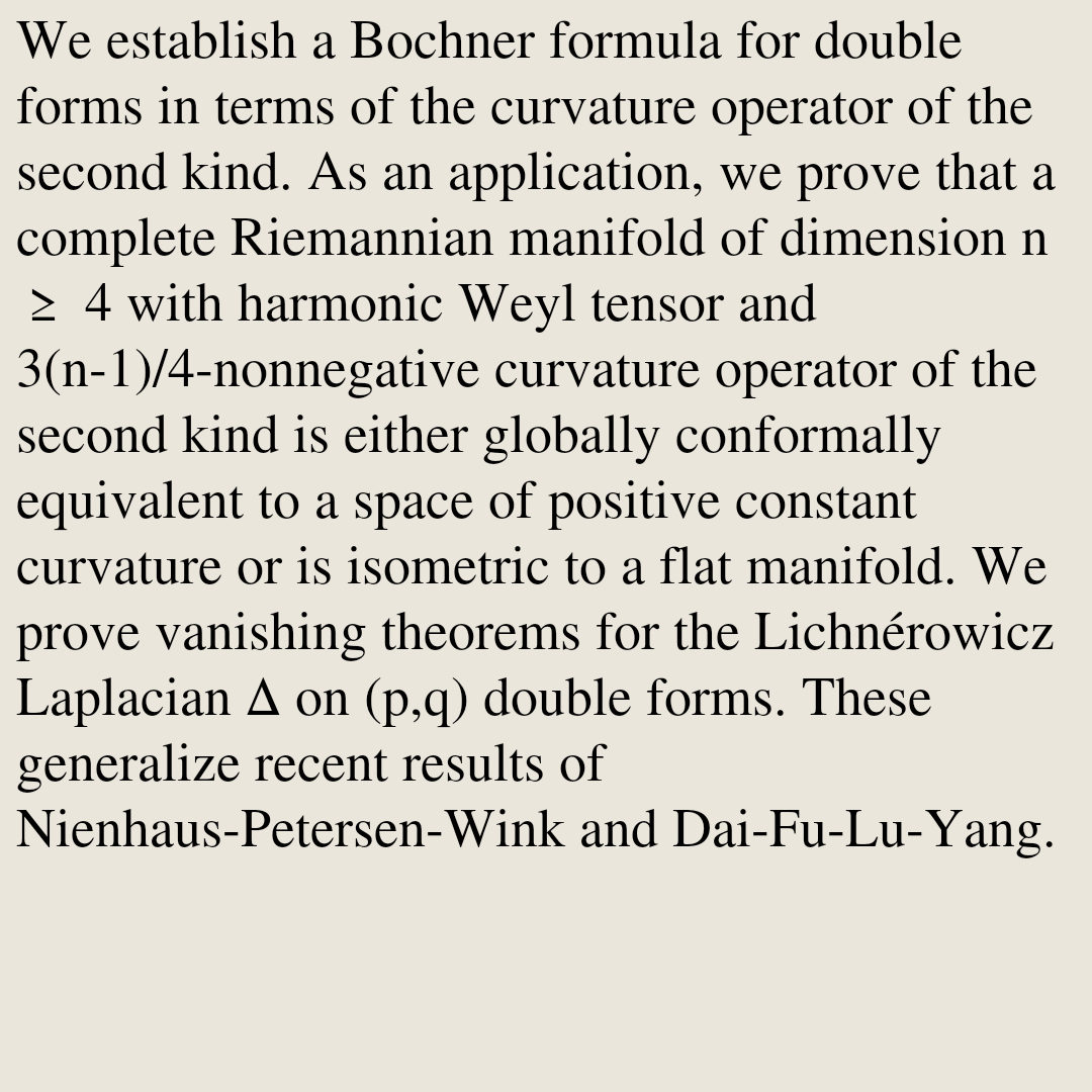 GeometryPapers's tweet photo. Some vanishing theorems on (p,q) double form and curvature operator of the second kind

Hai-Ping Fu, Yao Lu
https://t.co/wLmF3Rp4JU [𝚖𝚊𝚝𝚑.𝙳𝙶] https://t.co/0AujtfzRnh