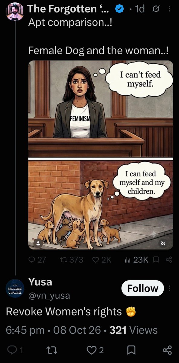 TakedownMRAs's tweet photo. Women's rights should be revoked because stray dogs eat garbage? https://t.co/dxcFjziJDt