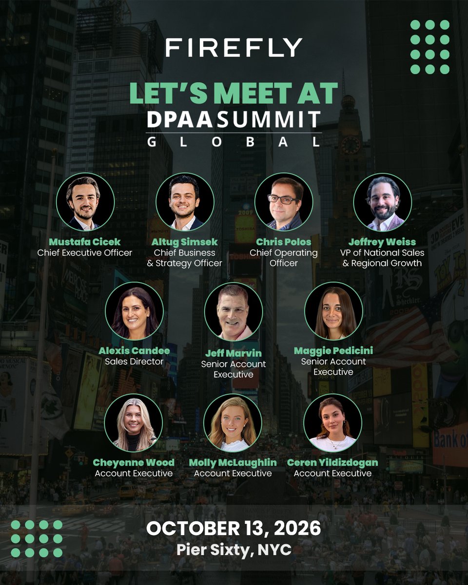 Firefly_Cities's tweet photo. Firefly once again returns to @DPAAglobal Summit 2026 as the Welcome sponsor on Oct 13 at Pier Sixty, NYC. 📣🙌
Reimagined classics. Premium mobility built for brands in motion. 🚖✨
More from DPAA coming soon. 👀
#Firefly #DPAA2026 #OOH #DOOH https://t.co/4mU1ITJ2Pl