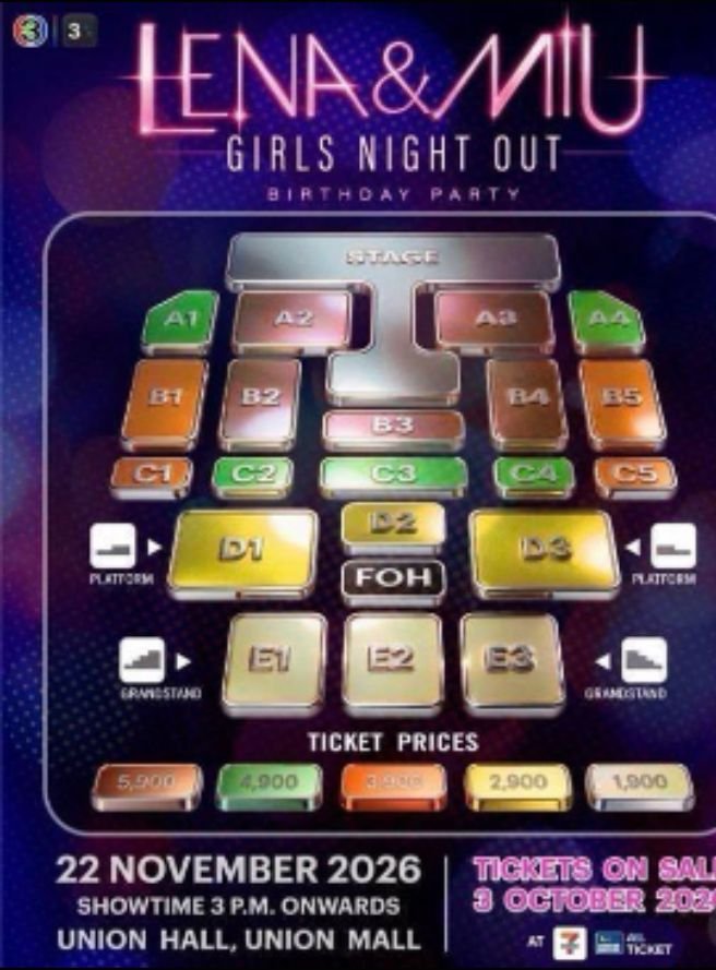 yan_cao1's tweet photo. 🎟️ WTS | LENA &amp; MILU — GIRLS NIGHT OUT 💕

📅 22 Nov 2026 | ⏰ 3PM+
📍 Union Hall, Bangkok 🇹🇭

A2 ×2 — THB 5,900
B3 ×2 — THB 5,900
C3 ×2 — THB 4,900
D2 ×2 — THB 2,900

🌍 Interfans welcome!
📩 DM if interested.

#LenaAndMilu #LenaMilu #WTS https://t.co/5Et6cR7WkX