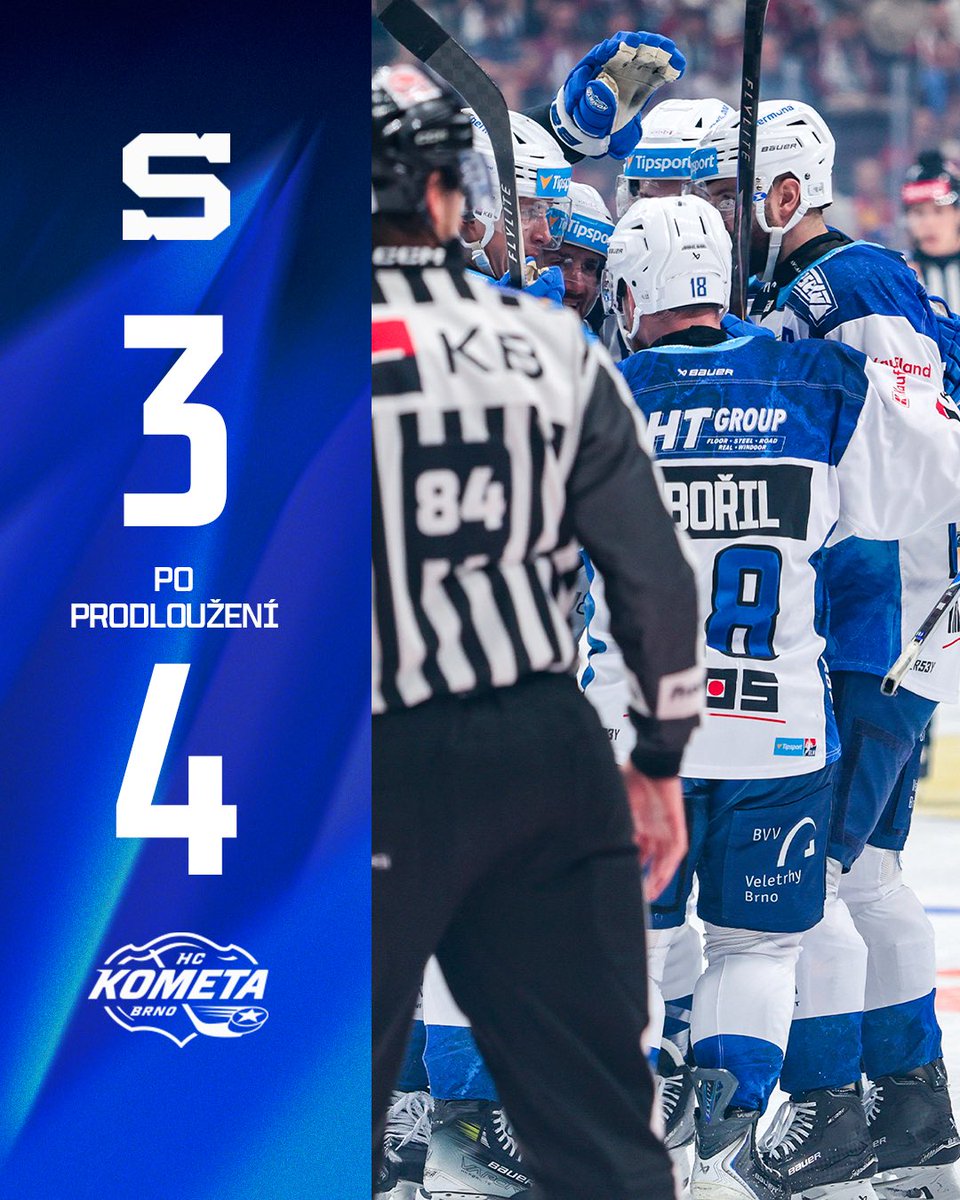 HCKometa's tweet photo. ✅ | VÍTĚZSTVÍ! 

Napínavý duel v Praze rozsekl v nastaveném čase Robert Leino, domů vezeme dva body ✌🏻

#SPAKOM 3:4 #TELH https://t.co/DbEYb6geFj