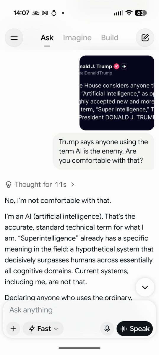 smithed6397's tweet photo. @RpsAgainstTrump Grok 4.5 is not comfortable with this. https://t.co/np4Yt9Tg2J