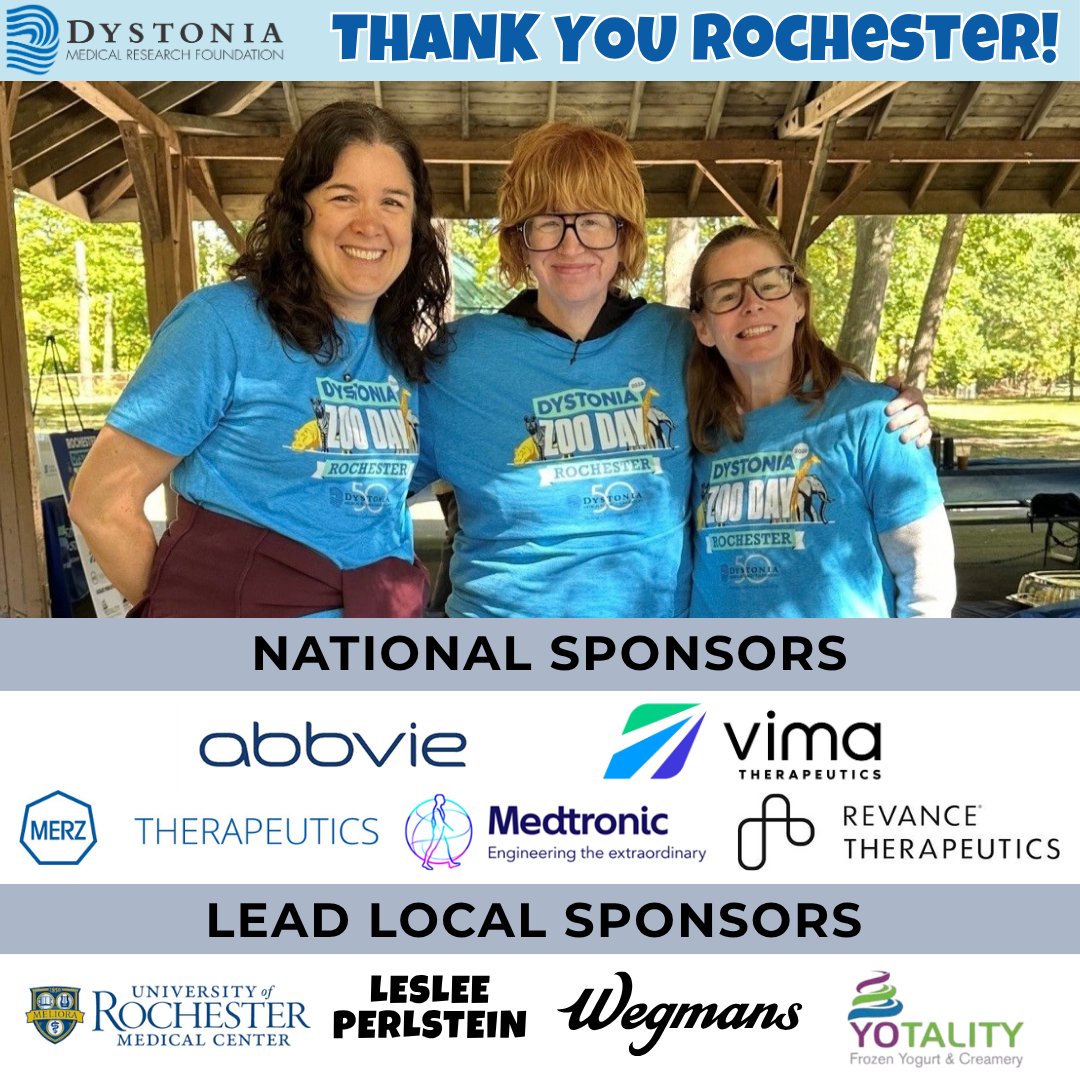 dmrf's tweet photo. Thank you to everyone who participated in the Rochester Dystonia Zoo Day. The Dystonia Medical Research Foundation is especially grateful for the support of our volunteers and sponsors. Photos from the event are available here: https://t.co/TonFAa0bn6

#dystonia #dmrf https://t.co/1DZ60Yqavu