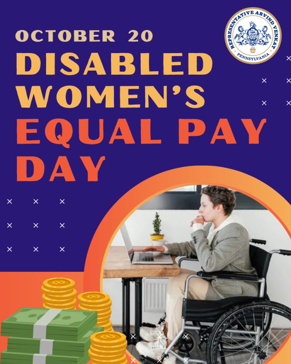 RepVenkat's tweet photo. Today we observe Disabled Women’s Equal Pay Day, a time to acknowledge the pay gap disabled women experience compared to their able-bodied male counterparts. Let’s support equal pay for disabled women and end systemic discrimination in the workplace. https://t.co/tJzVp9PQtY