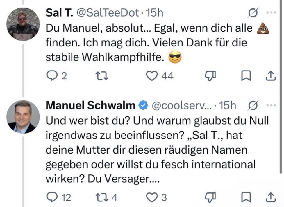 SalTeeDot's tweet photo. @Tom_Bayou Ihr seid so fies und gemein… Er ist so fleißig, was Wahlkampfhilfe betrifft. Was tut ihr denn? Auch wenn er mich nach meiner Sympathiebekundung unflätig beschimpft und sofort blockiert hat, ich mag ihn… 😎 https://t.co/TfXbfWg67S