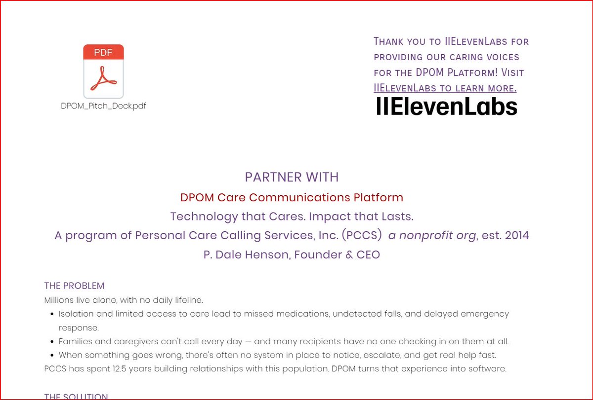 PCCSCares's tweet photo. Thank you @elevenlabs for the Impact Program credits! Our daily reassurance calls speak in our founder's own cloned voice, so the seniors, veterans, and adults with disabilities we serve keep hearing a voice they know and trust. Here's to more impact together. #ElevenLabs https://t.co/iqr43AiXW3