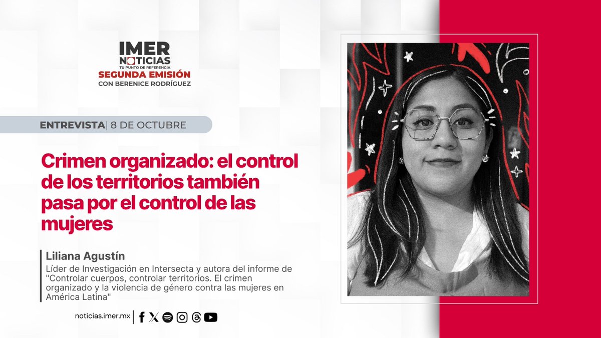 IMER_Noticias's tweet photo. 📡 #AlAire | Conversamos con Liliana Agustín, líder de Investigación en Intersecta, sobre el crimen organizado y cómo el control de los territorios también pasa por el control de las mujeres.

🎙 ️Conduce @berenice_rj en IMER Noticias. 
▶️ https://t.co/yv3B9VSrGQ https://t.co/G52EwQdzIZ
