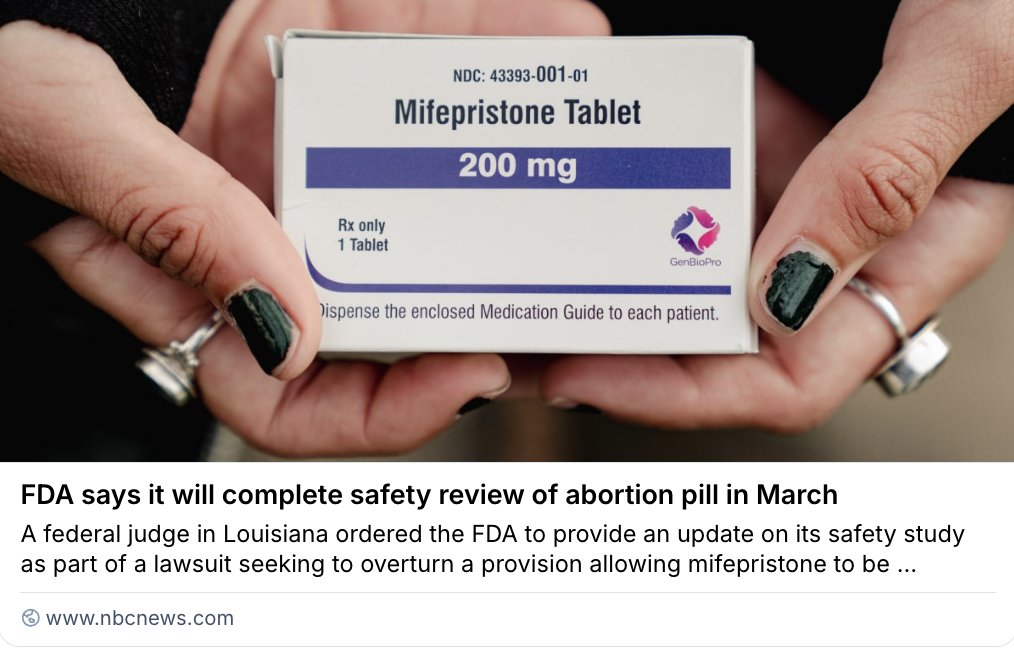 JessicaValenti's tweet photo. The FDA just announced they won’t release their “safety review” of abortion pills until March of next year.

In other words: They’re stalling until after the midterms. https://t.co/m9qbC6d6zY