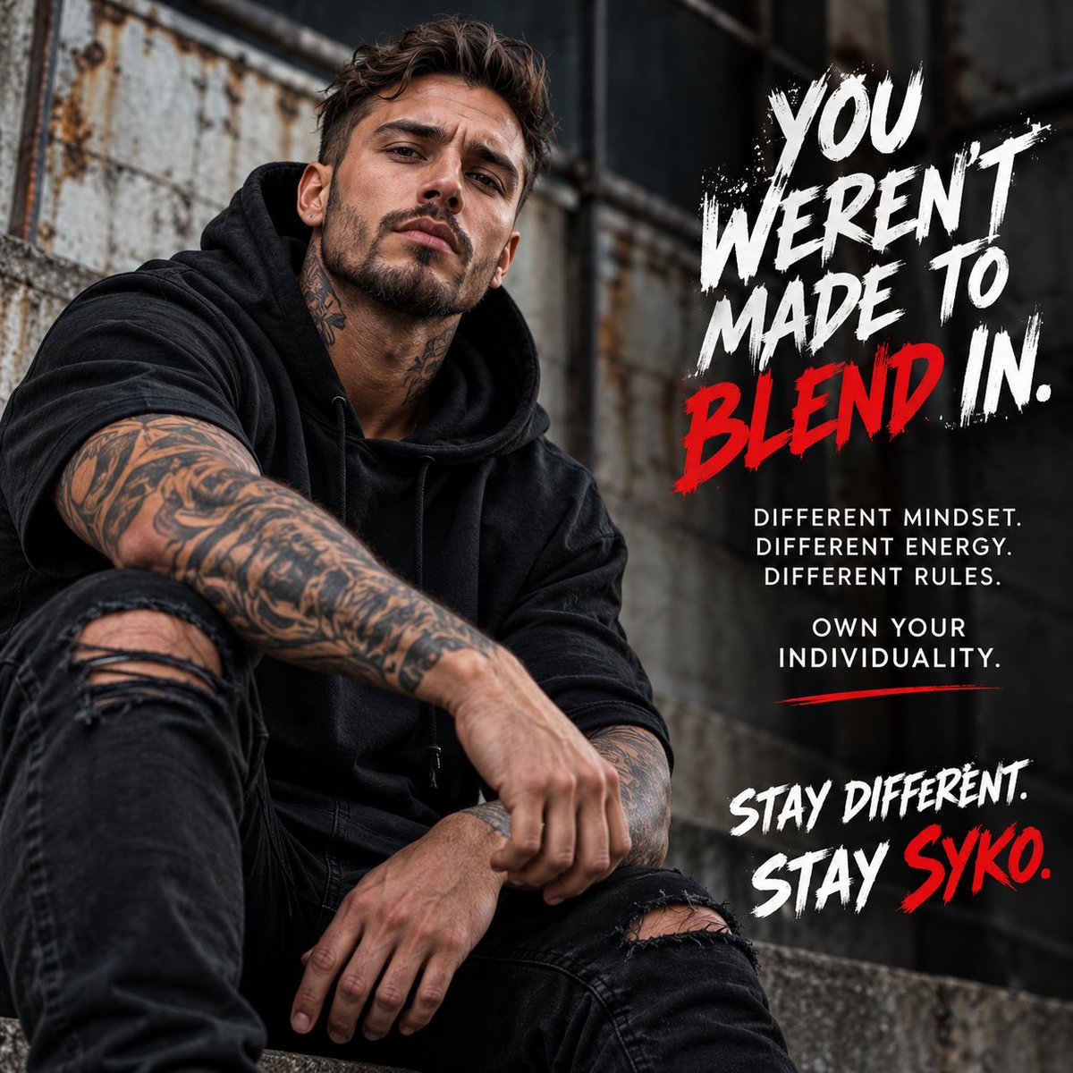 sykoshopdotcom's tweet photo. You weren't made to blend in.

Different mindset. Different energy. Different rules.

STAY DIFFERENT. STAY SYKO. 🔥

#SYKO #StayDifferent https://t.co/Gv5C11jJvN