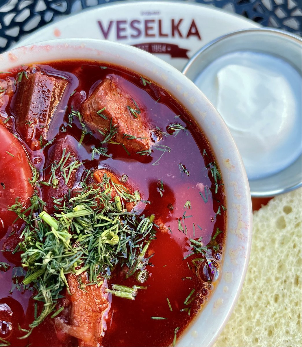 TorontoFoodBlog's tweet photo. Coming to you live from the epicentre of NYC’s Ukrainian Village: Veselka… with borscht the colour of a fresh grievance and soft pierogi dragged through sweet onions and sour cream. We came for lunch and ordered enough to need a little walk 🇺🇦 https://t.co/xqmhFhHtOQ