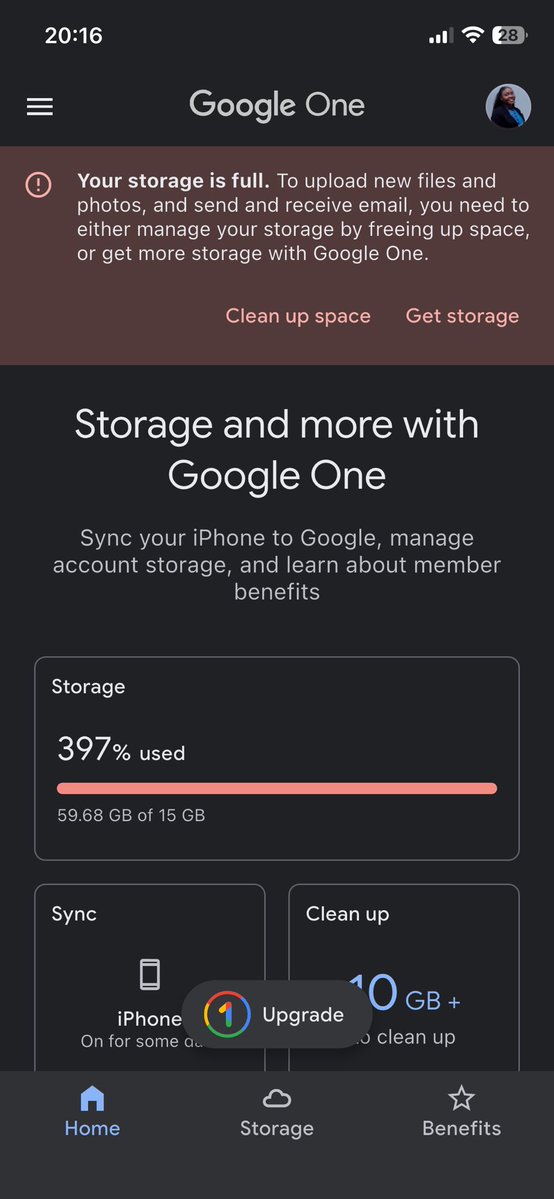 alabibusayo_'s tweet photo. Who else is experiencing this pls??

Recently, i paid N29,500 for google space 100gb annual plan 
And now it’s suddenly took me back to 15gb and says i don’t have storage 
I’m so confused and there is no way to reach out to their team @google https://t.co/zJcOSzvFBA
