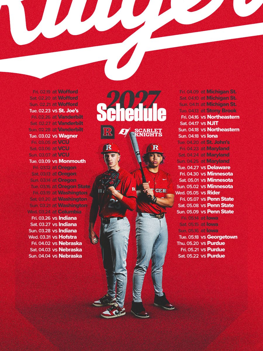 RutgersBaseball's tweet photo. Mark your calendars! The 2027 schedule is here 📆

🔗 https://t.co/kHptqiePLX https://t.co/ypeZ79SdHH