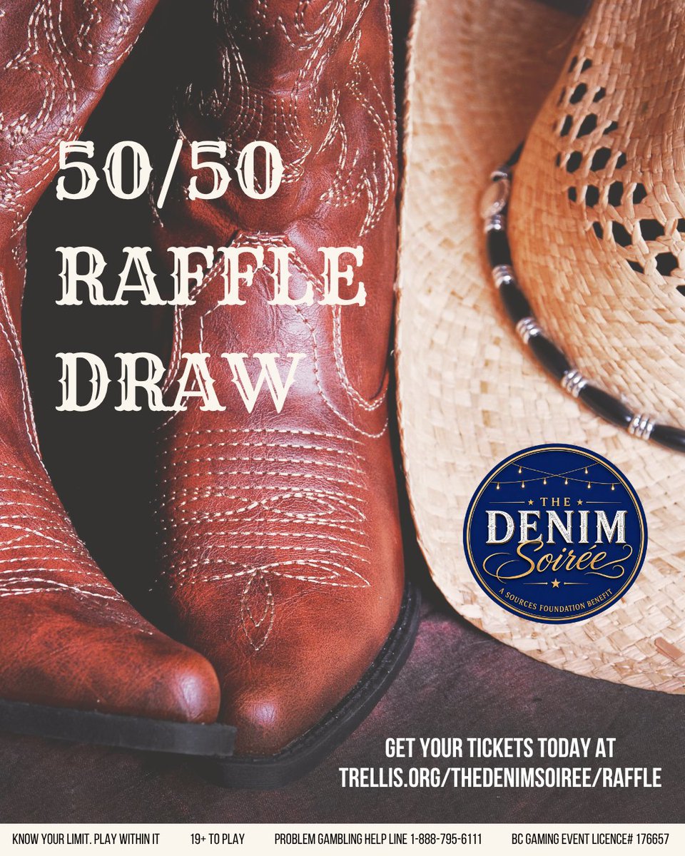 SourcesBC's tweet photo. Support families and youth in our community and enter The Denim Soirée’s 50/50 raffle for a chance to win half the pot!
Last chance to buy: November 15 at 11:59 PM
Draw: November 16, 2026, at noon
Every ticket helps grow the prize and support our community. Grab yours today and share this post with your friends!
The Denim Soiree Co-Presenting Sponsors: Save-On-Foods & Scotiabank