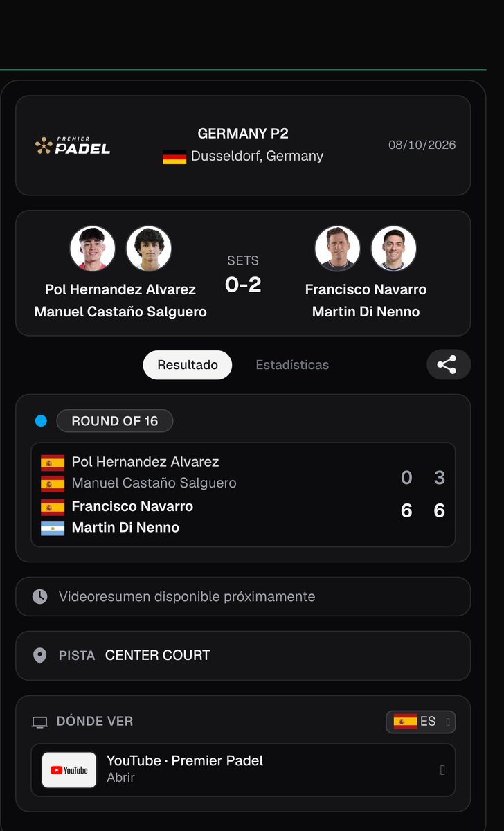 PadelscoreApp's tweet photo. ✅ Resultado final
Pol Hernandez Alvarez / Manuel Castaño Salguero 0-6 | 3-6 Francisco Navarro / Martin Di Nenno
🇩🇪 🏆 GERMANY P2 · Round of 16
#GermanyP2 #PremierPadel #Padelscore https://t.co/ep0CdJwdz8