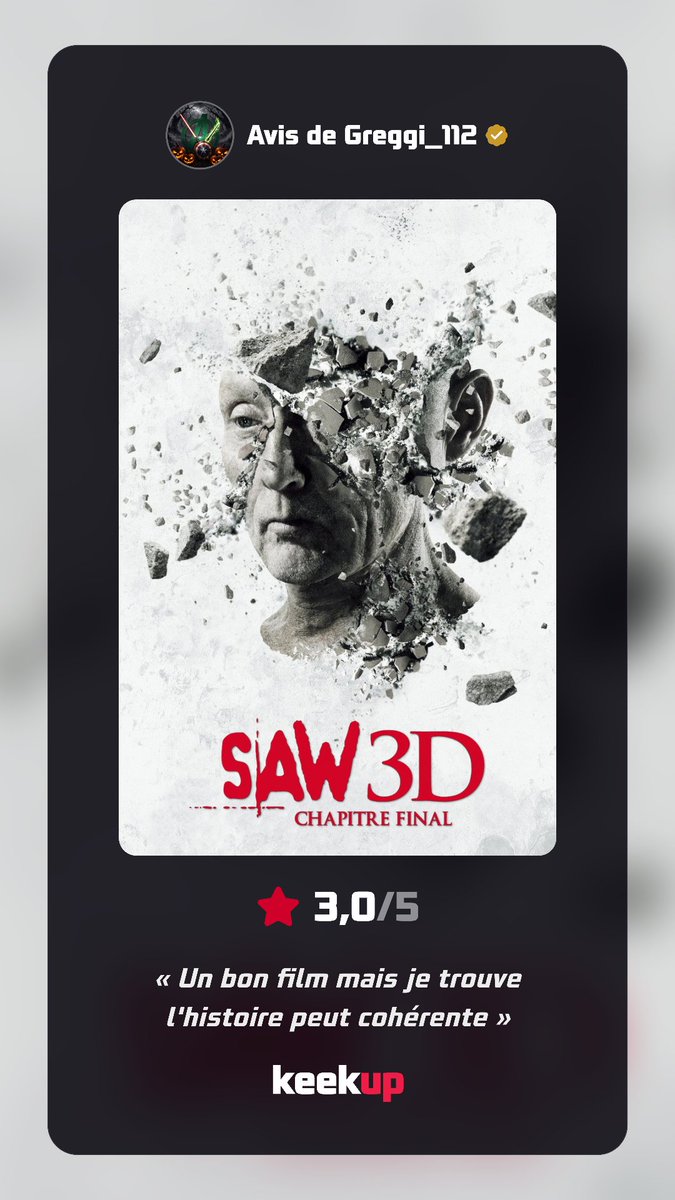 Greggi_112's tweet photo. Mon avis pour Saw 3D : Chapitre final
https://t.co/JcbZNGdpUi https://t.co/4MfeGHYeAE