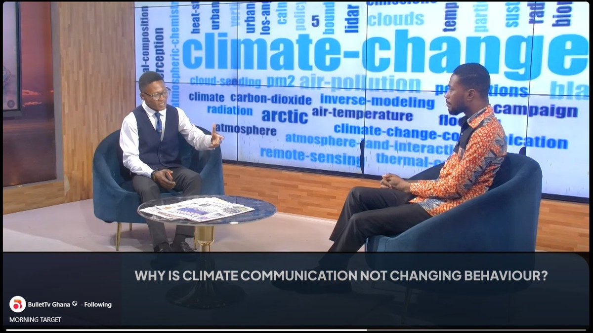 AnnanMonney's tweet photo. Earlier today, I had the opportunity to join Bullet TV’s morning show, Climate Talks, for a conversation on Climate Communication and Sustainability.
One key message I shared is that climate communication must go beyond awareness creation.
#ClimateCommunication #BehaviourChange https://t.co/Q0t0yMFmFD