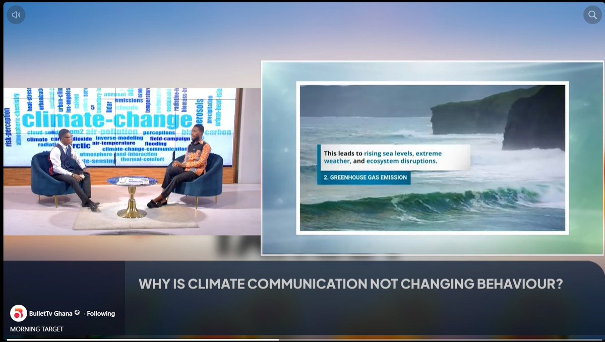 AnnanMonney's tweet photo. Earlier today, I had the opportunity to join Bullet TV’s morning show, Climate Talks, for a conversation on Climate Communication and Sustainability.
One key message I shared is that climate communication must go beyond awareness creation.
#ClimateCommunication #BehaviourChange https://t.co/Q0t0yMFmFD