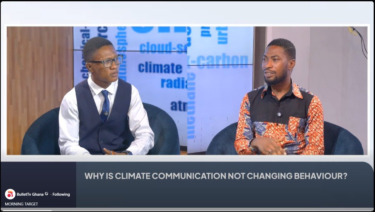 AnnanMonney's tweet photo. Earlier today, I had the opportunity to join Bullet TV’s morning show, Climate Talks, for a conversation on Climate Communication and Sustainability.
One key message I shared is that climate communication must go beyond awareness creation.
#ClimateCommunication #BehaviourChange https://t.co/Q0t0yMFmFD
