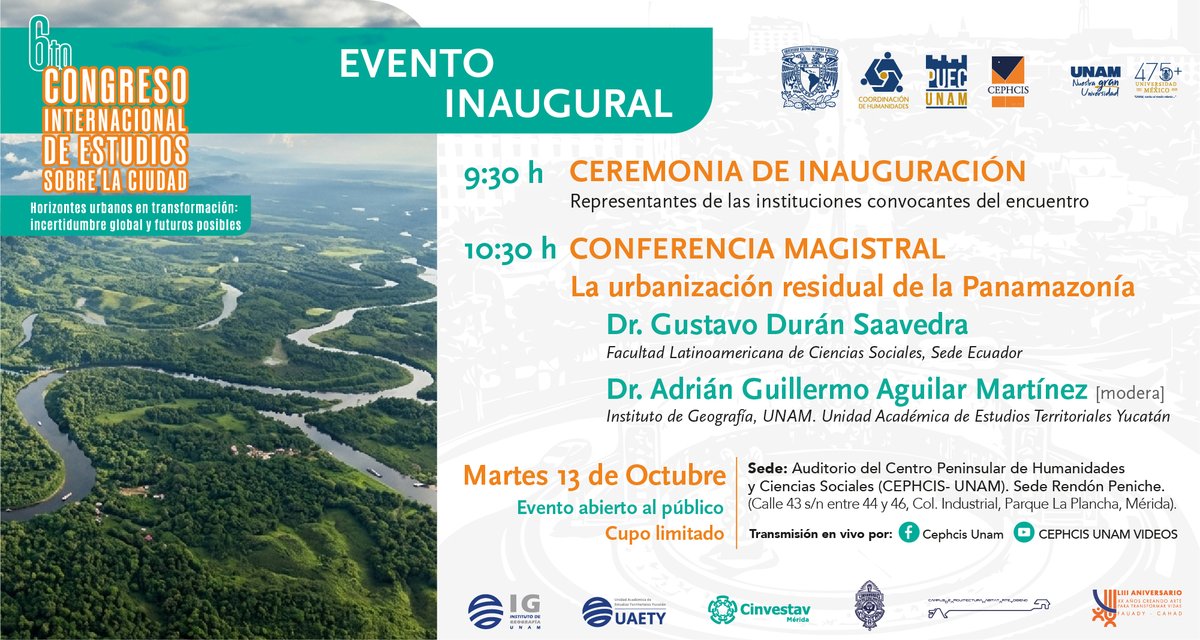 PUEC_UNAM's tweet photo. 📣¡A días de iniciar el 6° Congreso Internacional de Estudios sobre la Ciudad!
📅13 de octubre
Conferencia magistral: 𝙇𝙖 𝙪𝙧𝙗𝙖𝙣𝙞𝙯𝙖𝙘𝙞ó𝙣 𝙧𝙚𝙨𝙞𝙙𝙪𝙖𝙡 𝙙𝙚 𝙡𝙖 𝙋𝙖𝙣𝙖𝙢𝙖𝙯𝙤𝙣í𝙖
🎙Gustavo Durán Saavedra, @FLACSOec 
▶️ Transmisión a través de Fb Cephcis Unam https://t.co/8Mh9rkEAnc