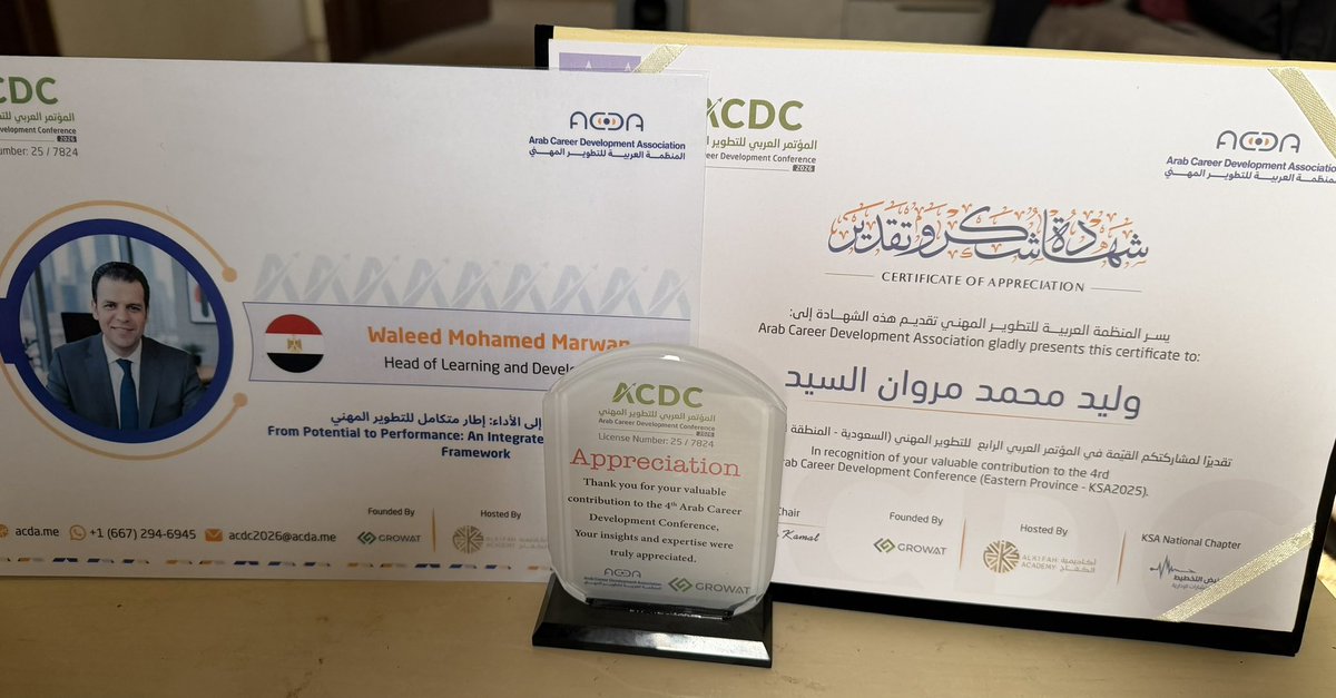 WaleedMarwanCSP's tweet photo. سعيد جدًا بمشاركتي في المؤتمر العربي للتطوير المهني ACDC كمتحدث من خلال ورشة وكعضو في جلسة حوارية مميزة.
ممتن لفريق التنظيم، وزملائي المتحدثين، ولكل شخص قابلته خلال المؤتمر.
الإمكانات هي البداية، والوعي والتطوير والتطبيق هم الطريق إلى الأداء.
#ACDC #التطوير_المهني #Coaching https://t.co/jHdkmdqtol