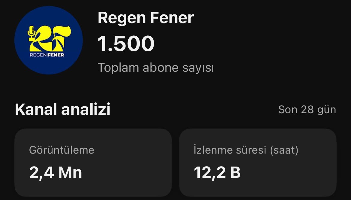 RegenFener's tweet photo. Youtube'da 1.500 olduk , sizlerin desteğini görmek çok güzel ! Takipte kalın 🟡🔵 https://t.co/RleYeLzctZ