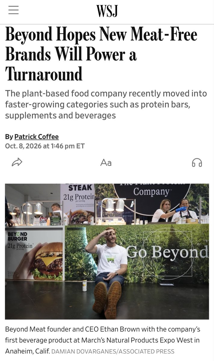 Paytient_Blue's tweet photo. $BYND 📰 New WSJ article on $BYND’s turnaround strategy.

Similar to what I’ve been discussing, Beyond’s new Phytosphere ecosystem could become a key driver of future growth.

I agree with the direction. The new products are genuinely good, but expanding distribution, rebuilding brand awareness, and driving repeat purchases will be critical to a successful turnaround.

This is just the beginning for Beyond, the Plant Based Protein Company, more than just a meat alternative company. 🌱

https://t.co/azmCzku0gF