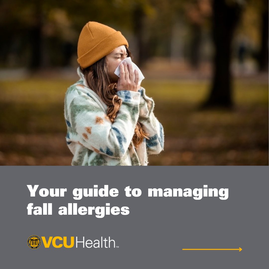 VCUHealth's tweet photo. Avoid falling for seasonal allergies with expert tips from a VCU Health allergist. https://t.co/An5aoWfcna 🍂🤧 https://t.co/trCAEbJuao