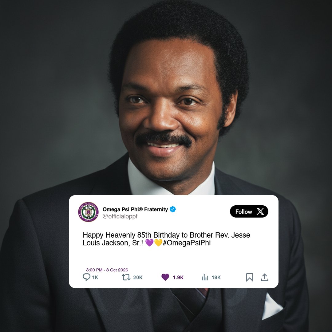 OfficialOPPF's tweet photo. Happy Heavenly 85th Birthday to Brother Rev. Jesse Louis Jackson, Sr.! Your legacy continues to inspire generations. #JesseJackson #OmegaPsiPhi https://t.co/9usJtadGGj
