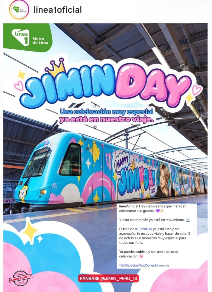JIMIN_PERU_13's tweet photo. 🚆 A TRAIN OF LOVE FOR JIMIN

Oficialmente damos inaugurado el tren #JiminDay en Lima 💛🇵🇪

Una parte de nuestro team @JIMIN_PERU_13 estuvo presente. Damos gracias a la Linea 1 del Metro de Lima por el apoyo @Lineaunope 

¡Esperamos todos los disfruten durante el mes de Jimtober! 🥹🎉

#ProudOfJimin  
#우리의자랑_지민  
#JIMIN #JimtoberEnPeru #ATrainOfLoveForJimin #JiminDay