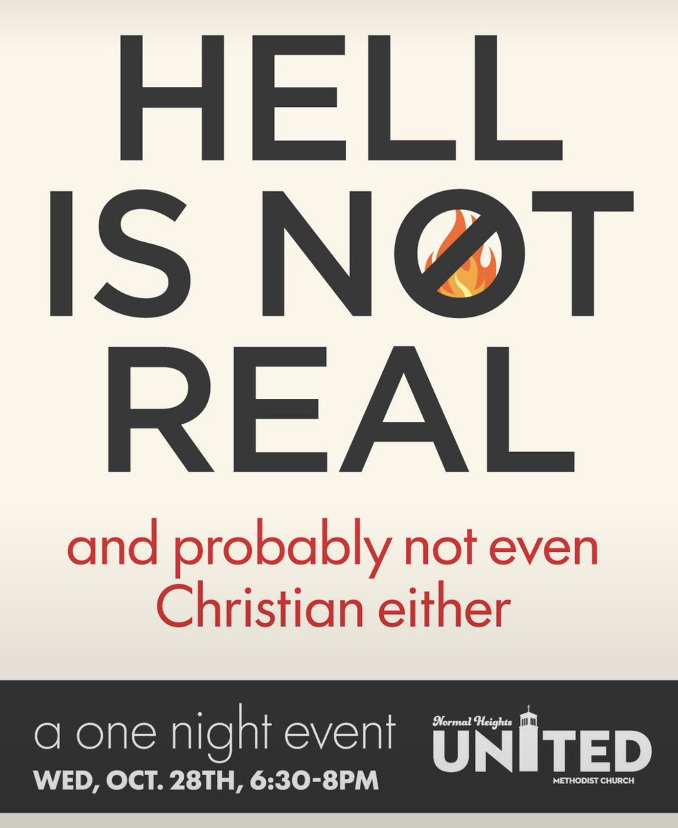 AlexDuncanTX's tweet photo. This is outright heresy, and it’s dangerous.

A Methodist church is hosting an event suggesting hell isn’t real and may not even be Christian doctrine. That isn’t biblical teaching. That’s leading people away from the warnings of Jesus Christ.

Jesus spoke plainly about hell, judgment, and everlasting punishment (Matthew 25:46; Mark 9:43–48). You cannot dismiss His warnings and claim to faithfully preach His Word.

A church that replaces biblical truth with teachings that make sinners comfortable is not faithfully representing Christ. This is false teaching coming from a church pulpit, and it needs to be called out.

Souls are at stake. Preach repentance. Preach holiness. Preach the whole counsel of God.

Stop making people comfortable on the road to destruction.