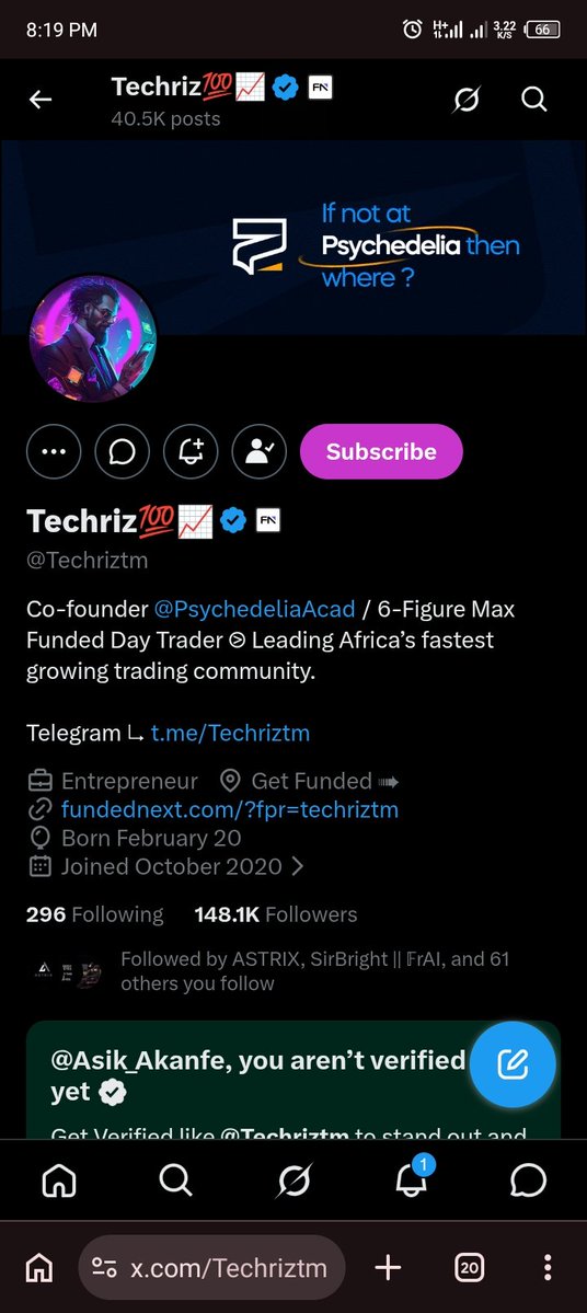 Asik_Akanfe's tweet photo. @Techriztm @PsychedeliaAcad @Kelvintalent_ @FundedNext Done https://t.co/9sfAXlfPC3