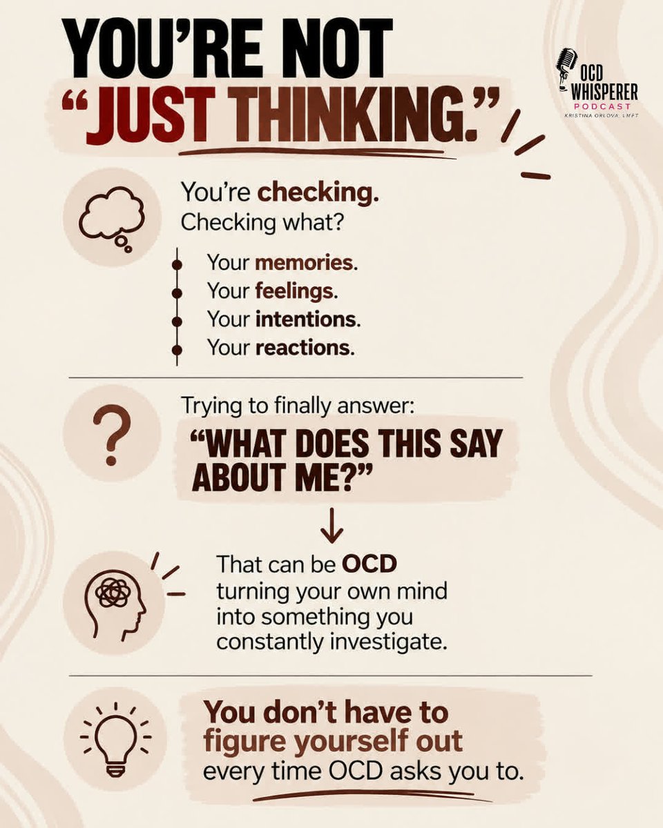 korresults's tweet photo. You're not "just thinking."
Sometimes OCD turns thinking into checking.
You check your memories.Your...
#OCD #OCDRecovery #IntrusiveThoughts #OCDThoughts #PureO #Anxiety #OCDAwareness #MentalHealth #ERP #OCDSupport #Rumination #MentalHealthAwareness #OCDWhisperer #ocdwhisperer https://t.co/VlDLTroCIu