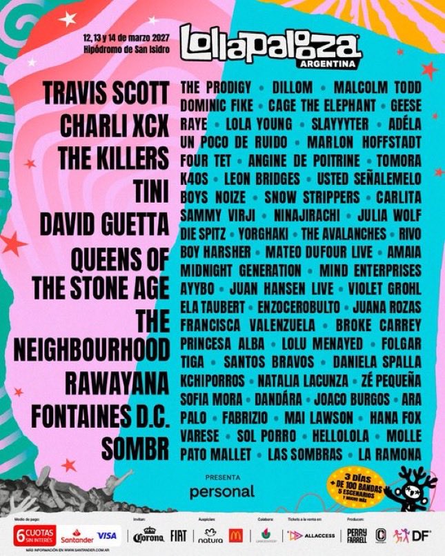 Indie5051's tweet photo. Lineups de Lollapalooza Argentina, Lollapalooza Chile y 
Lollapalooza Brasil https://t.co/9xIp637lJ8