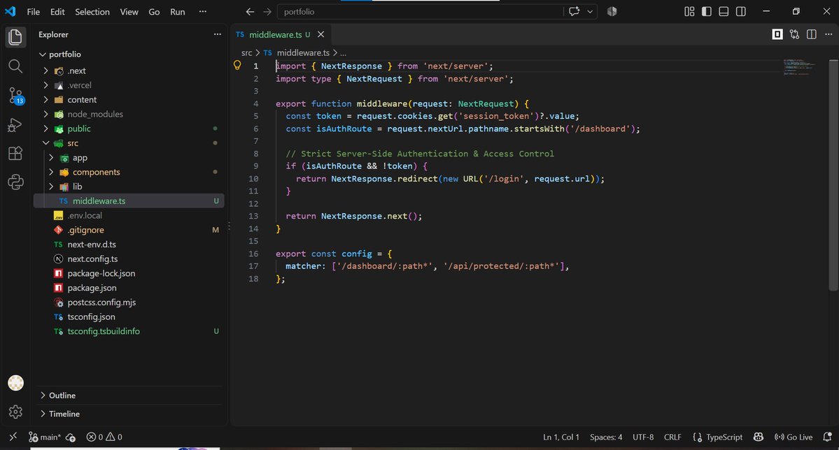 MHussain_WebDev's tweet photo. 3 Security errors that put client builds at risk:

How I secure Next.js applications:
•Middleware&amp;server-side auth checks 
•Sanitized API endpoints &amp; rate limits
•Strict environment variable isolation
Portfolio: https://t.co/5ys1Elc8nZ
#NextJS #ReactJS #WebSecurity #CleanCode https://t.co/KSzOFgCWWe