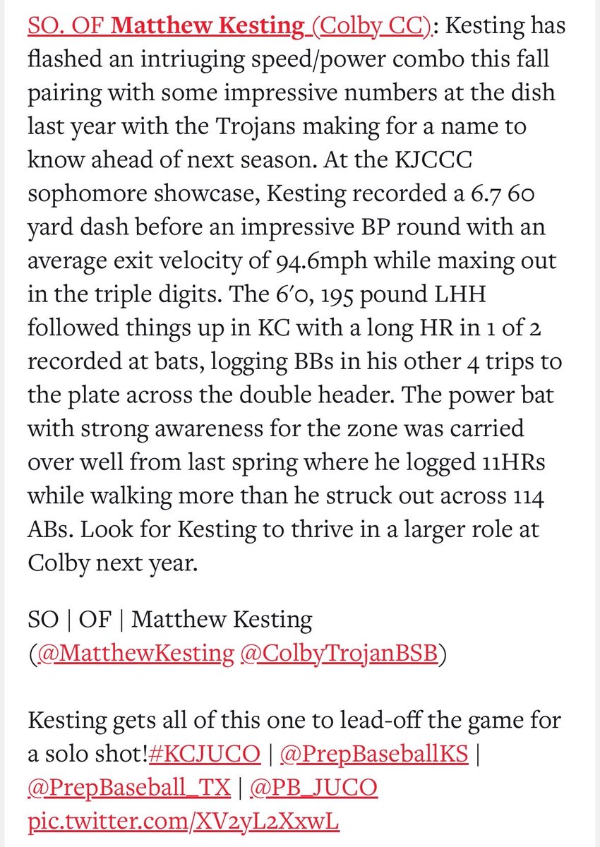 MatthewKesting's tweet photo. Thank you @PrepBaseballKS for the Write up! https://t.co/yLWATcGIJG