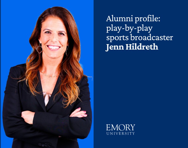 EmoryUniversity's tweet photo. From a student-athlete at Emory to a pioneering voice in women’s sports, #Emory alum Jenn Hildreth has built her career around storytelling, helping to drive attention to the games and athletes she covers. 

🔗 https://t.co/PIsxgiF7Mw 

#EmoryUniversity #WomensSports #EmoryAlumni https://t.co/D8JGhdJG1k