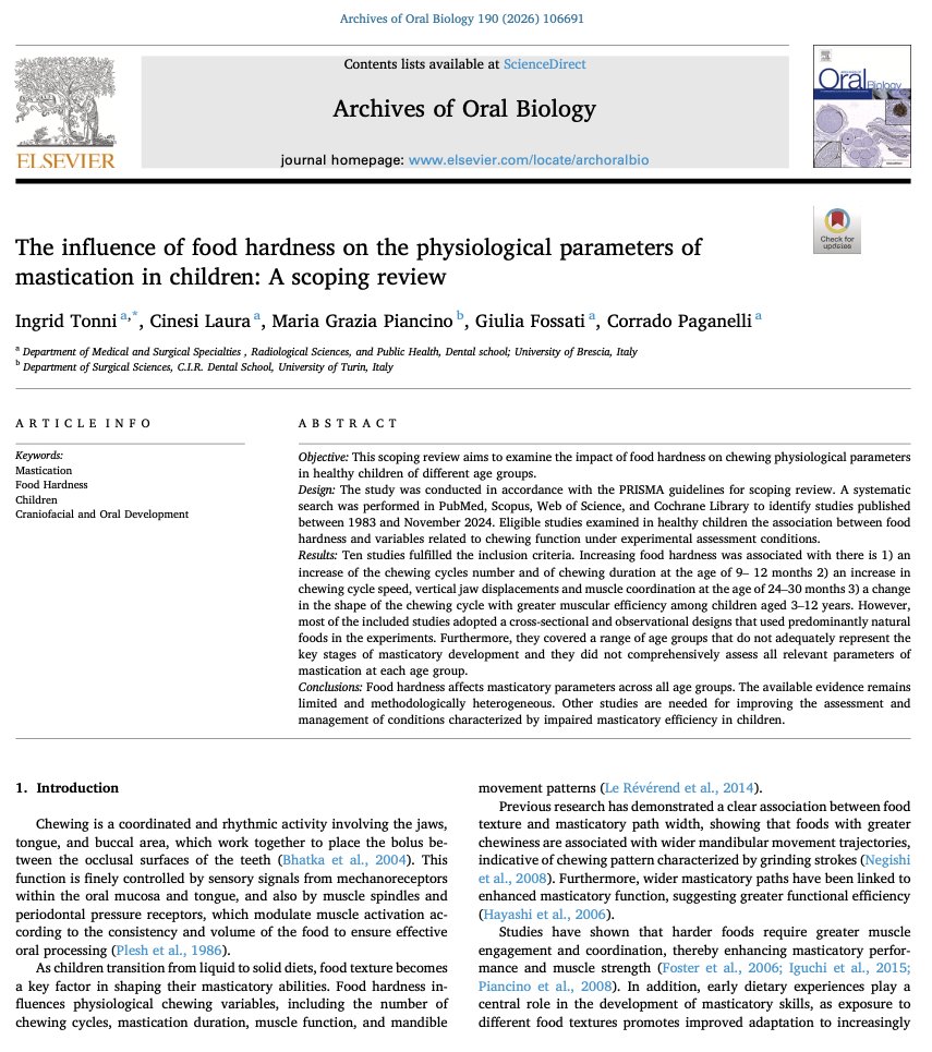 odootyson's tweet photo. This recent review (2026) @DushiNjenga of 10 studies found that harder foods influence children's chewing patterns and muscle coordination although evidence that soft diets alone causes smaller jaws remains limited https://t.co/g53HFJHJpK