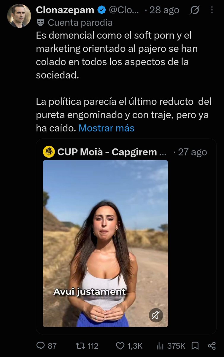 Clonazepamers's tweet photo. Soft-Porn battles entre partidos políticos a ver que hembra tiene mejor fertility display para captar votos, que absoluta locura.

Ya avisé el otro día y algún incrédulo dudo: La política, último reducto de decencia, moral e inteligencia de un país, ha caído.

Quiero descansar. https://t.co/X4ctyCbNfq